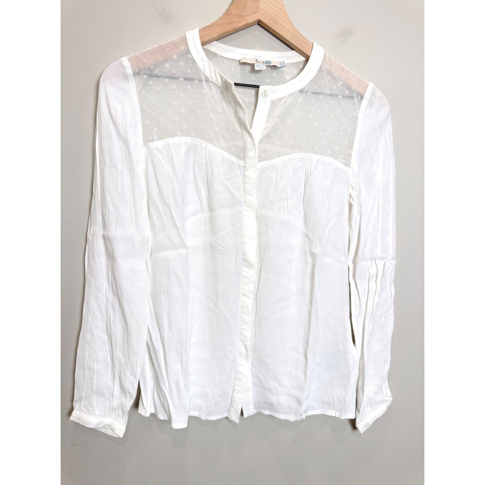 Boden Swiss Dot Sheer Long Sleeve Button Up Blouse Viscose Airy Cream Elevated 2